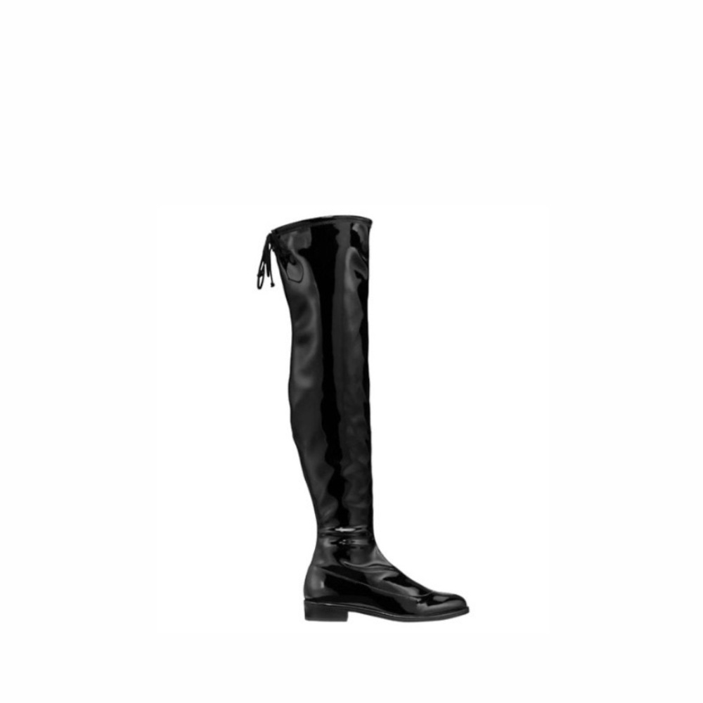 Stuart Weitzman Black Lowland Patent Vinyl Knee High Boots